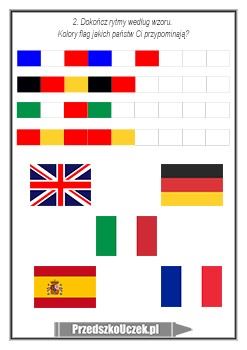 karta pracy podróż po Europie flagi