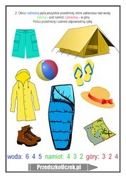karta pracy wakacje góry plaża namiot