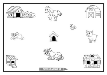 karta pracy domy zwierząt wiejskich na wiejskim podwórku obora stajnia chlew buda kurnik